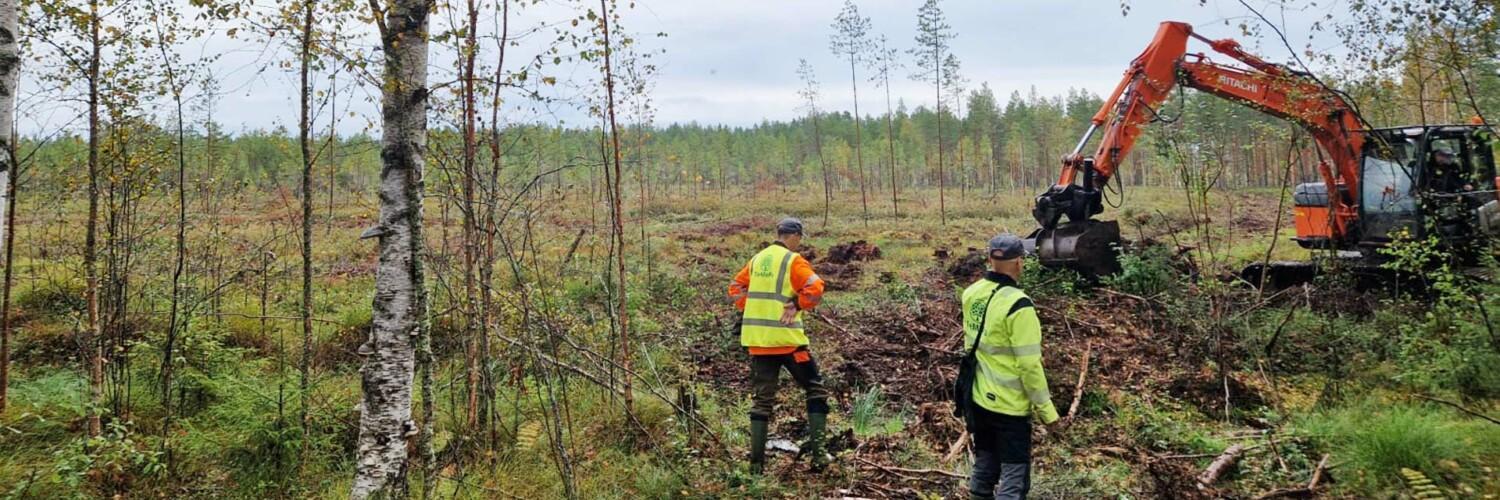 Kaivuri rakentamassa patioa Majasuolla.