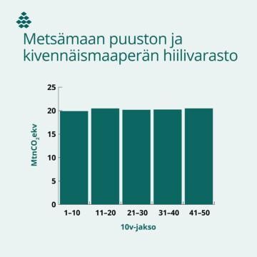 Finsilvan metsien hiilinielu säilyy ja metsämaan puuston sekä kivennäismaaperän hiilivarasto pysyttelee 50 vuoden aikajaksolla samalla tasolla, ollen noin 20 miljoonaa tonnia.